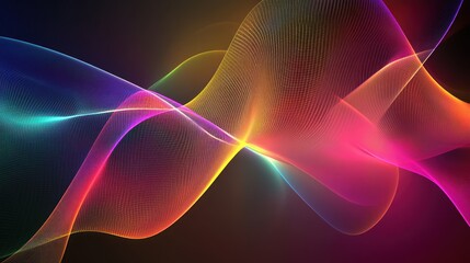 Abstract mesh of colorful light waves on a dark background for a digital backdrop