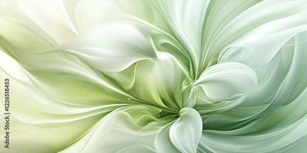 Wall mural Abstract Floral Bloom: A mesmerizing abstract floral pattern in soft, swirling shades of green and white, evoking a sense of serenity and tranquility.