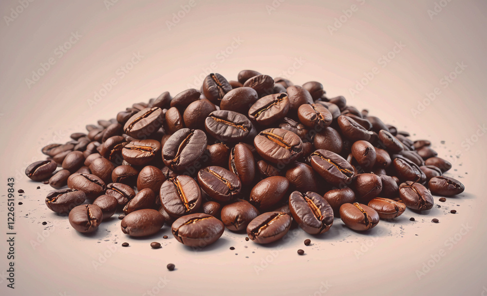 Poster a pile of coffee beans with a brownish color. the beans are spread out and have a rough texture