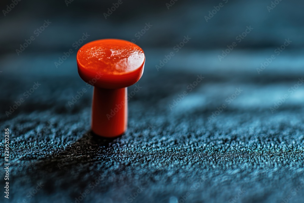 Poster red game piece on dark textured surface with shallow depth of field and dramatic lighting