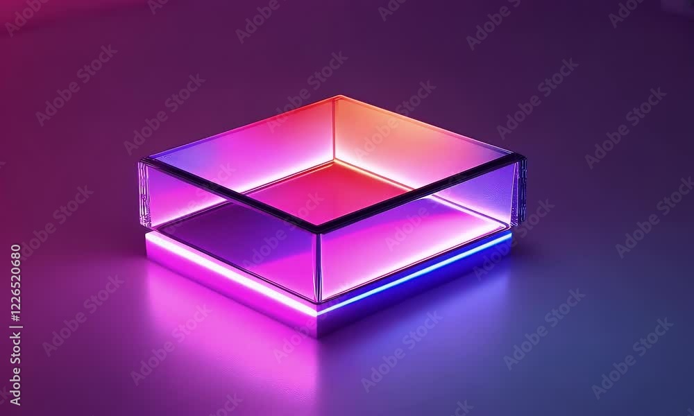 Poster glass cube display neon studio product presentation