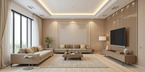 Fototapeta premium Modern Beige Living Room Interior Design