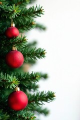 Red and green fir branch with Christmas balls, christmas balls, festive