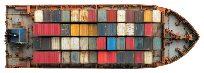 PNG Cargo ship containers aerial view.