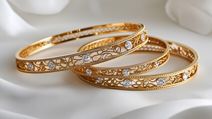 Delicate gold bar bangles adorned with int    background