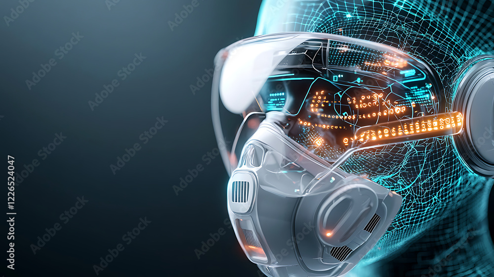 Poster futuristic tech display virtual environment 3d graphic industrial setting close-up view innovation c