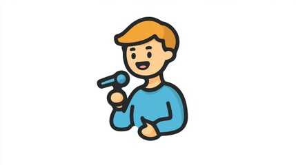Fototapeta premium 9.A simple yet expressive vector icon of a tour guide, shown with a microphone in hand and gesturing to the side as if explaining something to a group. The design is sleek, with rounded shapes and