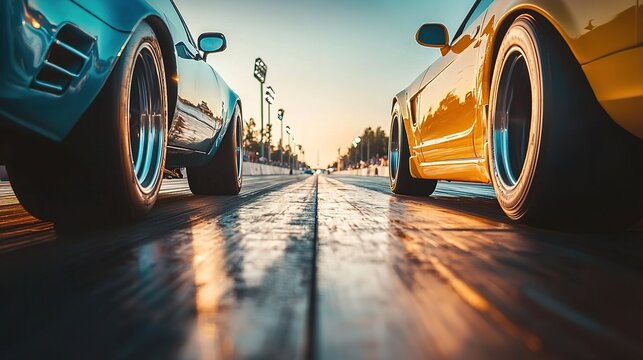 Fototapeta Sunset Drag Race: Classic Cars