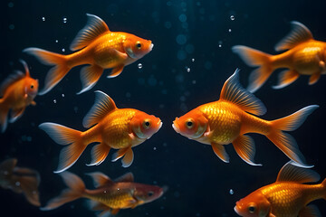 Fototapeta premium A harmonious elegant goldfish swimming in a graceful motion, symbolizing balance, prosperity, and eternal luck