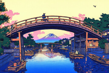 葛飾北斎04/46「富嶽三十六景 深川万年橋下」リデザイン