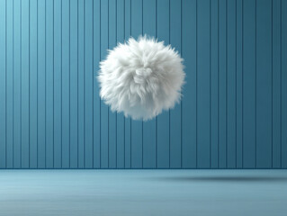 Fluffy cloud floating against a blue wooden backdrop