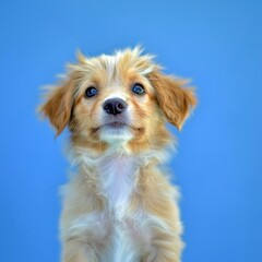 Fototapeta premium Adorable Fluffy Puppy Cute Dog Happy Pet Studio Shot Blue Background