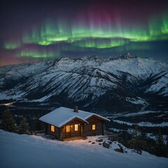 Fototapeta premium The Aurora Crest seen from a snowy hilltop.