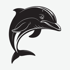 Obraz premium Download a high-quality black dolphin face silhouette vector art with a clean, minimalist design on a white background. Perfect for logos, wall art, and creative projects. Scalable and print-ready!