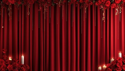 Romantic Red Draped Background with Roses and Candles