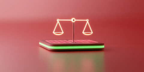 glowing scale symbolizing balance and justice on modern platform