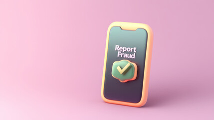 phone screen with report fraud button and check mark icon
