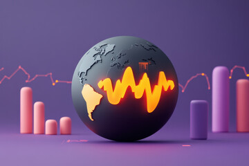 3D globe with glowing graph pattern, representing global data trends