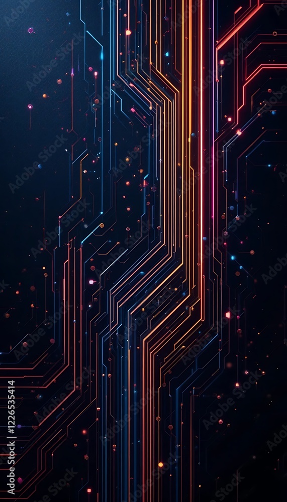 Poster abstract digital circuitry glowing lines and nodes