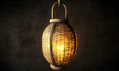 Obraz premium Woven lantern glowing, dark background, hanging, home decor