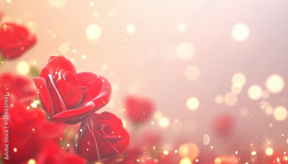 Aufkleber romantic red roses with heart shape petals and sparkling bokeh background