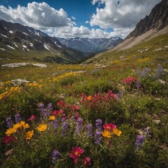 Fototapeta premium A remote valley filled with colorful wildflowers.