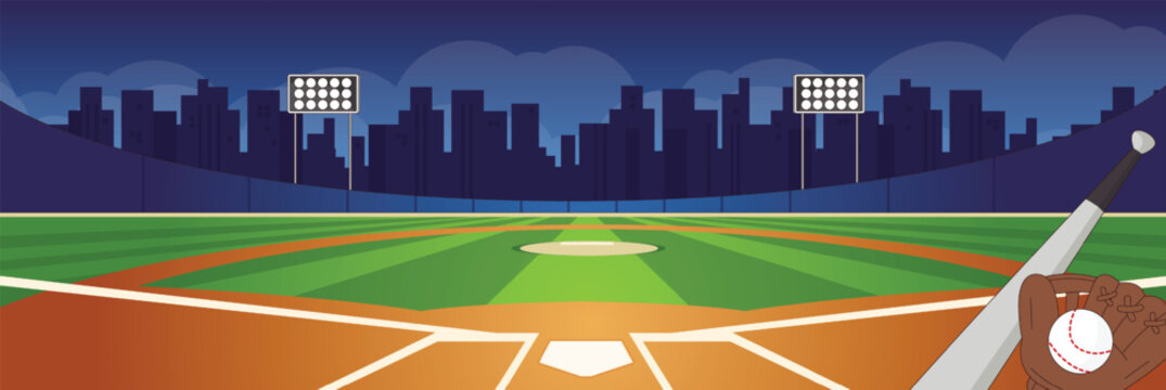 Cute and nice design of Baseball field with furniture and interior objects vector design