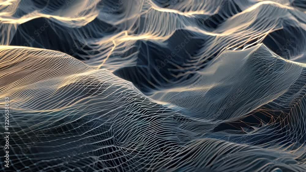 Poster scientific abstraction with futuristic textured tissue waves. tech background with close-up wave bio