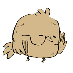 A quirky illustration of a plump bird reclining contentedly, embodying relaxation and a carefree demeanor.