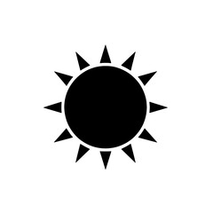 Black Sun Icon: A minimalist, yet powerful sun icon in solid black, designed for simple and impactful representation. Perfect for apps, websites.