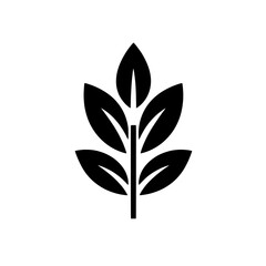 Simple Leaf Sprig Icon: A minimalist illustration of a simple leaf sprig, featuring five leaves symmetrically arranged around a central stem. Perfect for representing nature, growth.