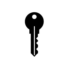 Simple Key Icon: A minimalist illustration of a classic key, featuring a simple, bold silhouette against a clean background.  Ideal for access, security, and solution-oriented designs. 