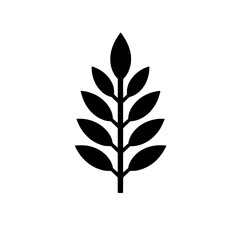 Simple Sprig Icon: A minimalist black and white icon of a stylized sprig, featuring seven leaves arranged symmetrically on a central stem. Ideal for nature-related logos, websites, or app designs. 