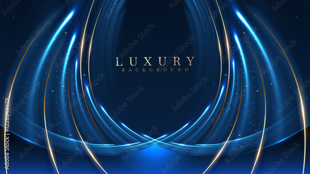 Canvas Prints blue luxury background with effect glowing with bokeh and golden curves, this elegant backdrop desig