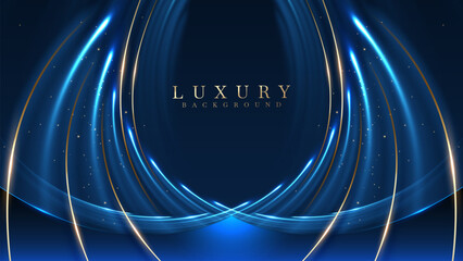 Blue luxury background with effect Glowing with bokeh and golden curves, this elegant backdrop design concept is ideal for product promotions and award ceremonies.