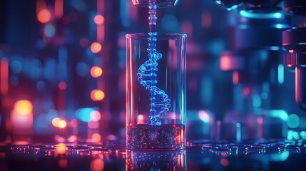 DNA Helix Emerging from Test Tube in Biotech Illustration