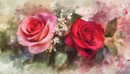 Two Roses in Watercolor Style Painting