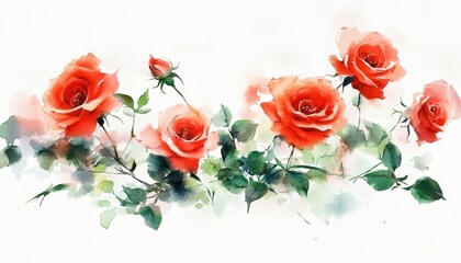 Fototapeta premium Watercolor Painting of a Delicate Rose Bouquet