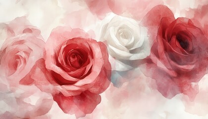 Fototapeta premium Watercolor Painting of Red, Pink and White Roses