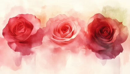 Fototapeta premium Watercolor Painting of Three Roses in Red and Pink Hues