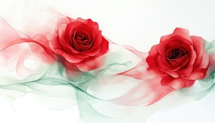 Watercolor Painting of Two Red Roses with Flowing Abstract Design