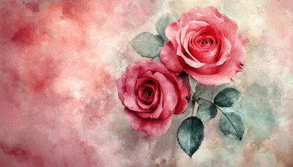 Watercolor Painting of Two Red Roses on a Textured Background