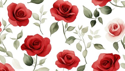 Watercolor Red Roses Seamless Pattern Elegant Floral Design