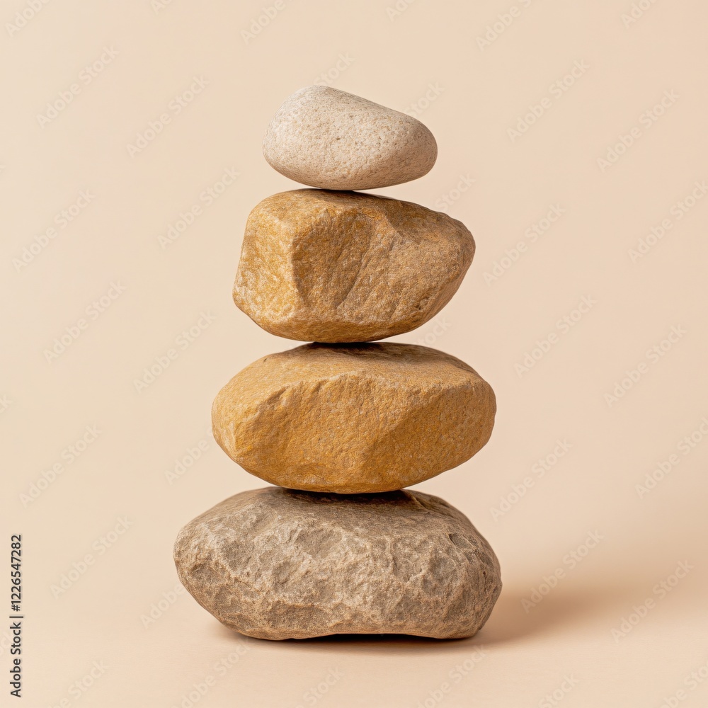 Poster stacked stones on a light background creating a balanced and tranquil composition for design