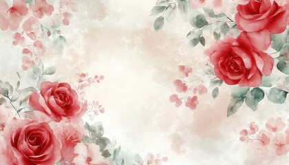 Watercolor Roses Frame Romantic Floral Background