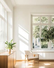 Bright and airy living room with large windows and plants during daylight