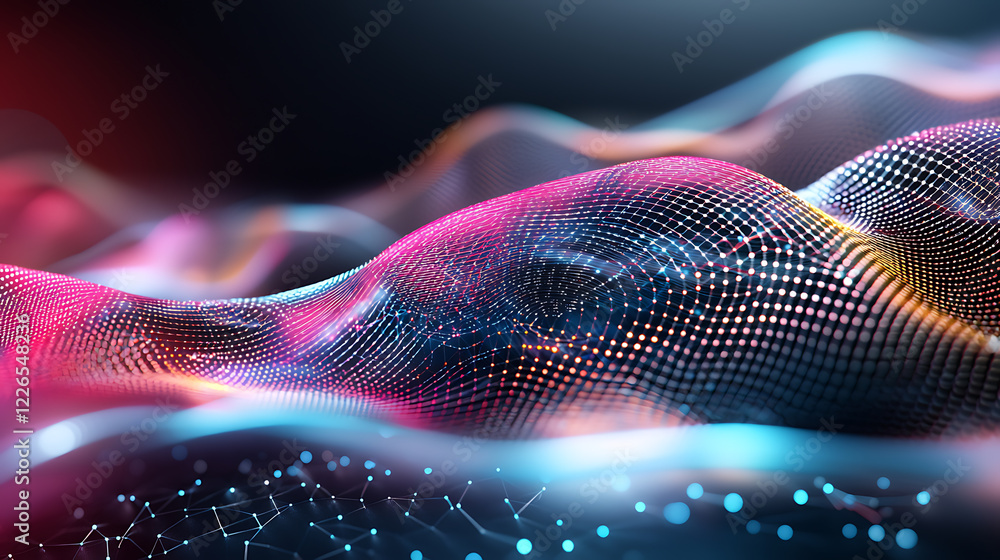 Poster dynamic waves of color and light abstract digital art modern design virtual environment futuristic v