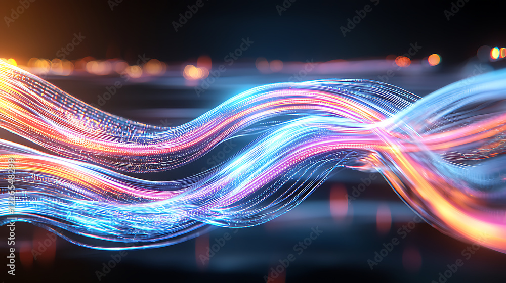 Poster dynamic light waves digital space abstract art technological innovation close-up view visual energy