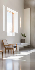 Bright and airy interior with simple furniture and natural light in a modern space
