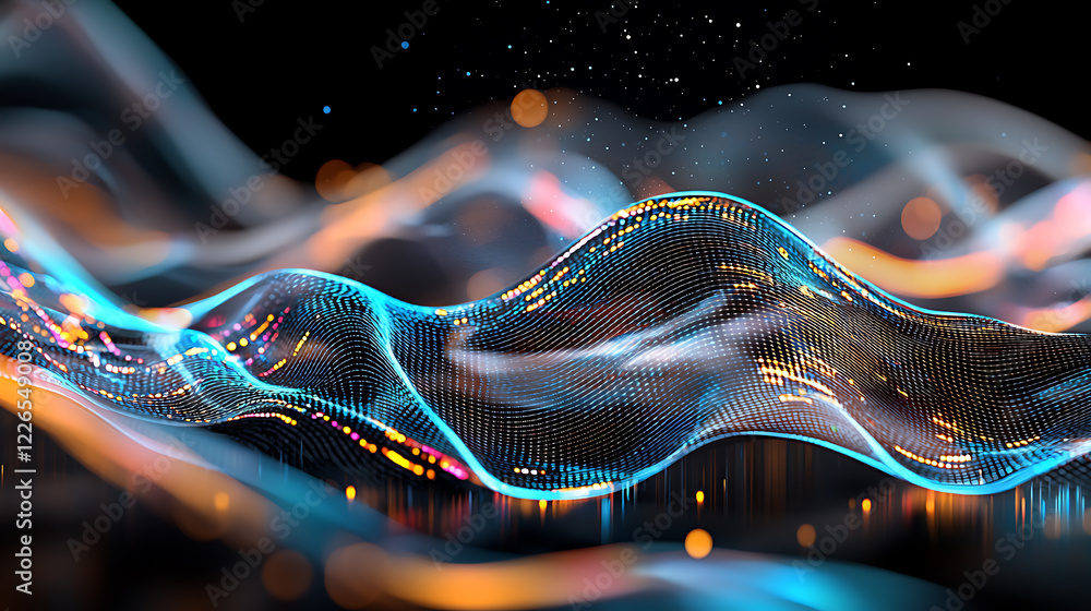 Poster dynamic digital waves abstract technology 3d visuals futuristic environment artistic display